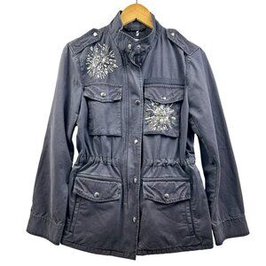 GAP Jacket "Moonless Night" Womens XS Embellished Beaded Military Field‎ Glam